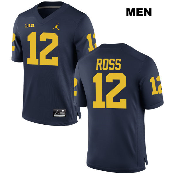 Men's NCAA Michigan Wolverines Josh Ross #12 Navy Jordan Brand Authentic Stitched Football College Jersey AU25G23VE